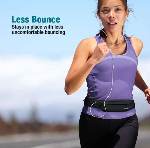 ESR ADJUSTABLE STRETCHY ZIPPERED RUNNING BELT MEDIUM BLACK