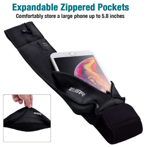 ESR ADJUSTABLE STRETCHY ZIPPERED RUNNING BELT MEDIUM BLACK