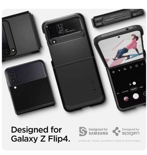SAMSUNG GALAXY Z FLIP 4 PREMIUM TOUGH ARMOR CASE BLACK SPIGEN | INSTOCK