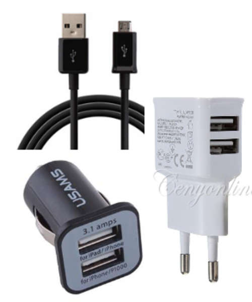 PowerPack | Dual USB Car Charger, Dual USB Wall Charger & USB/Micro USB Charger Cable | FREE POSTAGE