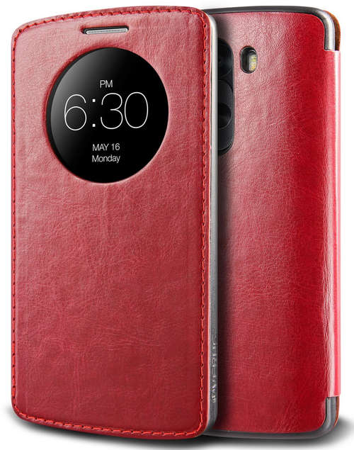 LG G3 Quick Circle Vintage Leather Premium Flip Case | Burgandy Red | INSTOCK