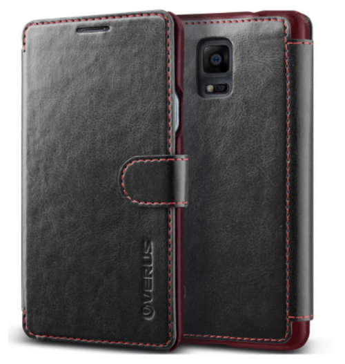Samsung Galaxy Note 4 Premium Vintage Leather Wallet Case By Verus | Black| INSTOCK