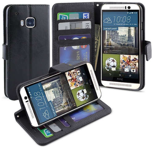 HTC One M9 Premium Leather Wallet Case | Black | INSTOCK
