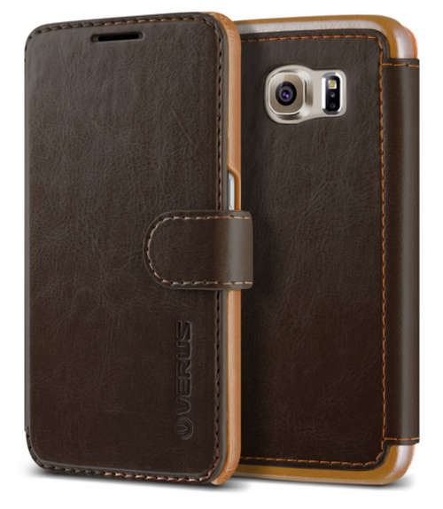Samsung Galaxy S6 Premium Leather Wallet Case By Verus | Coffee Brown | INSTOCK
