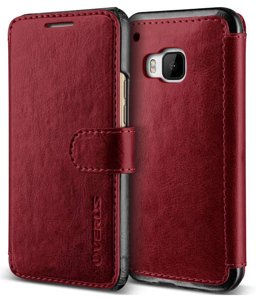 HTC One M9 Premium Vintage Leather Wallet Case By Verus | Wine Red | INSTOCK