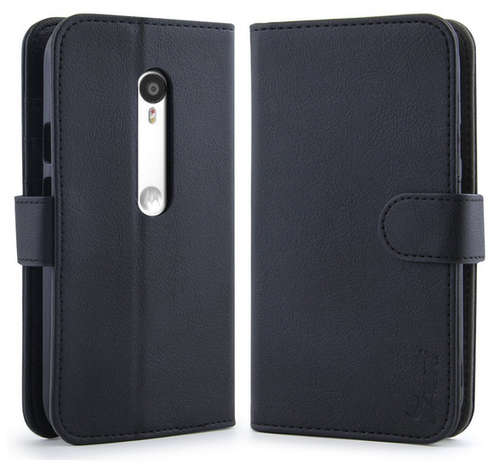 MOTO G 3RD GEN LEATHER WALLET CASE BLACK | TAURI | INSTOCK