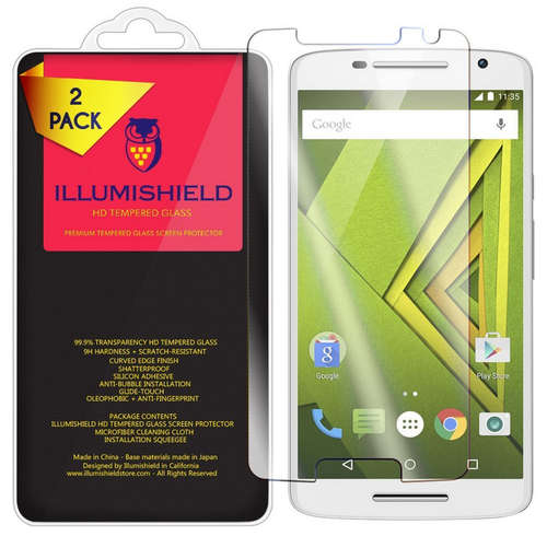 MOTO X PLAY PREMIUM TEMPERED GLASS SCREEN PROTECTOR 9H 2PACK | ILLUMISHIELD | INSTOCK