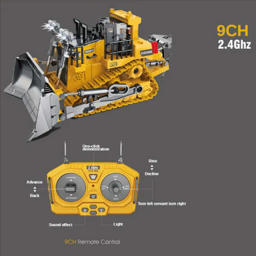 RC Bulldozer 1/24 Scale 2.4G 9-Channel Dozer Front Loader Construction Vehicle with Light