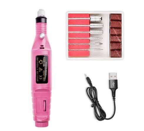 Electric Nail File with Drill Bits - Light Pink