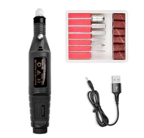 Electric Nail File with Drill Bits - Black
