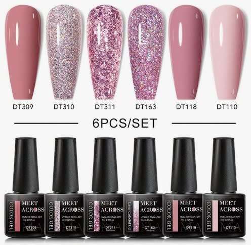 6 Colour Gel Nail Polish Kit - Pink