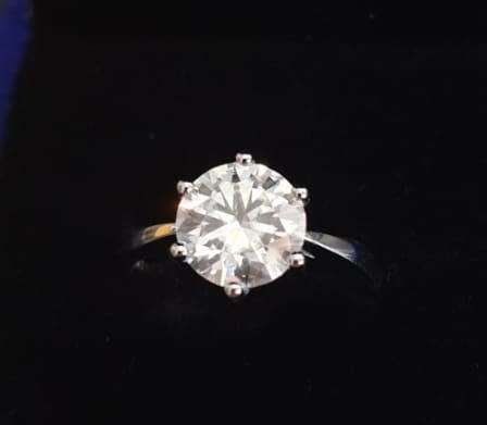 Stunning Certified 3.00ct Moissanite Solitaire Engagement ring 18K White Gold over .925 Size N (7) S