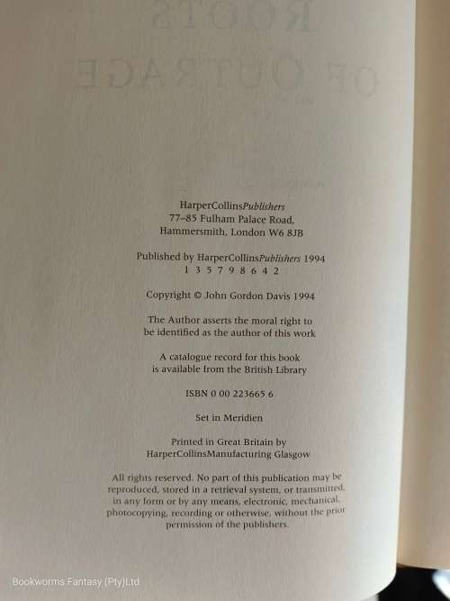 Roots of Outrage by John Gordon Davis - FIRST EDITION
