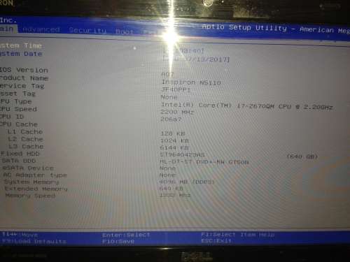 DELL Laptop Inspiron 15R-N5110 Intel Core i7 2670QM (2.20 GHz) 4 GB Memory 640 GB HDD