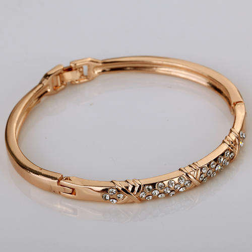 Fashion Design Gold Plated Carve Crystal Chain Lady Bangle Bracelet Jewelry