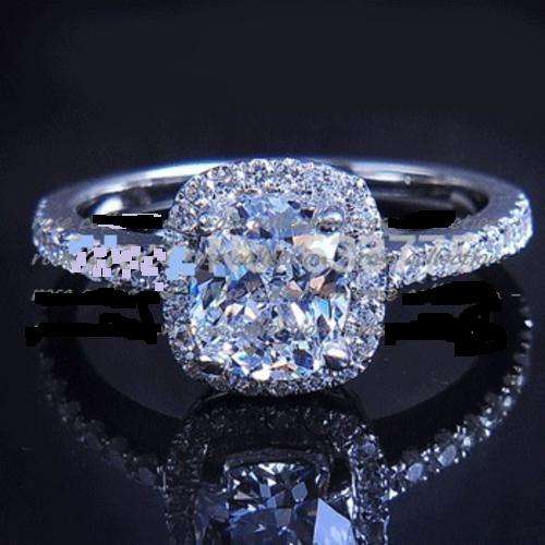 Extraordinary! 2 Carat Cr. Cushion Cut Diamond Ring with Accents Engagement Ring - Size7