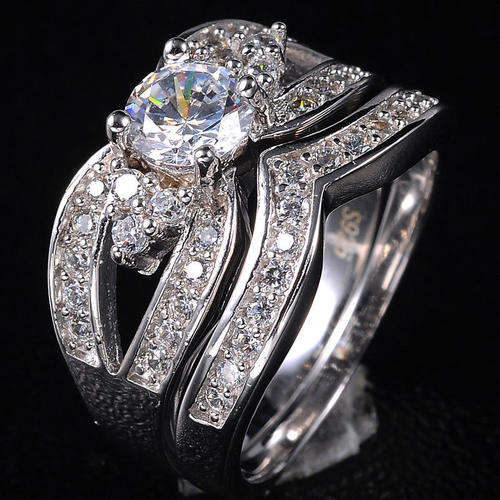Stunning!!!925 Sterling Silver Ring  3 Carat Cr.Diamond Wedding Engagement- Size 7