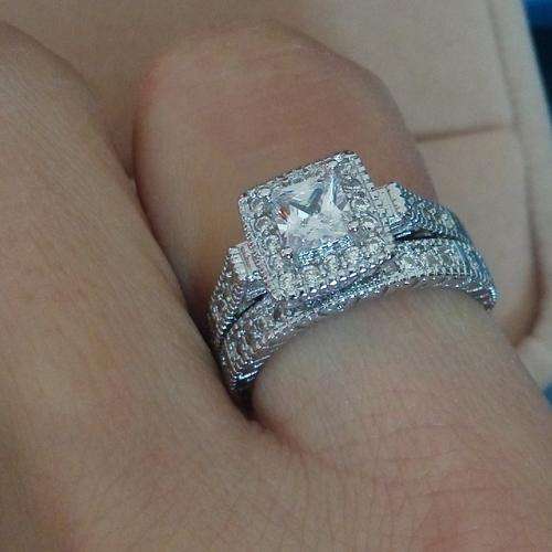 Stunning!!White Sapphire Diamonique 10KT White Gold GF Wedding Ring Set Size 7