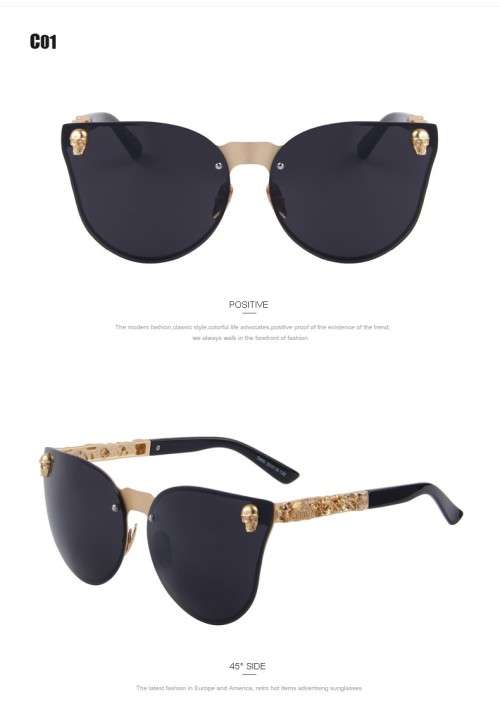 MERRY'S Fashion Women Gothic Eyewear Skull Frame Metal Temple Oculos de sol UV400