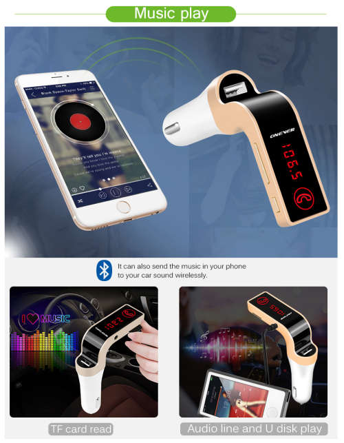 4-in-1 Hands Free Wireless Bluetooth FM Transmitter G7 + AUX Modulator Car Kit MP3 Player SD USB LCD