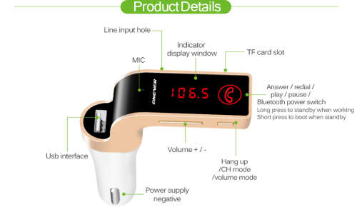 4-in-1 Hands Free Wireless Bluetooth FM Transmitter G7 + AUX Modulator Car Kit MP3 Player SD USB LCD