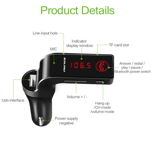 4-in-1 Hands Free Wireless Bluetooth FM Transmitter G7 + AUX Modulator Car Kit MP3 Player SD USB LCD
