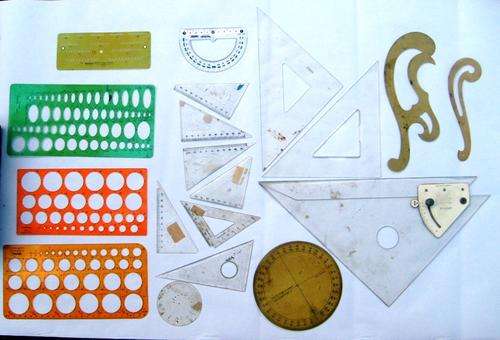 templates, protractors, set squares, French curves etc.