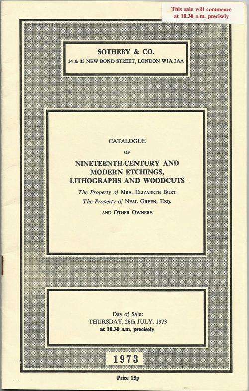 Sotheby & Co catalogue 1973. Nineteenth-Century and Modern Etchings, Lithographs and Woodcuts. Plus
