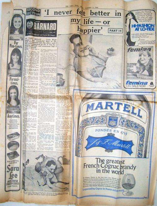 1969 newspaper clipping of Christiaan Barnards One Life