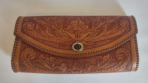 FLASH SALE 50% OFF  Vintage Tooled Genuine leather clutch bag