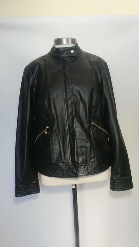 Woolworths Ladies Black Genuine Leather Jacket - Size 12