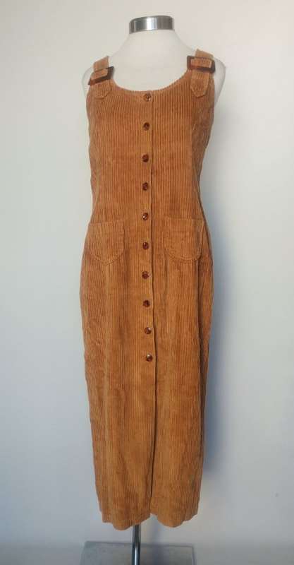 90s Cotton Cordroy Pinafore/Dungaree Dress - Size L/XL