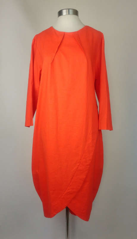 Orange Linen Shift Dress by Leigh Schubert - Size 12