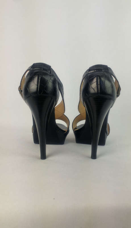 DILLY Black Leather Platform Heels - Size 6