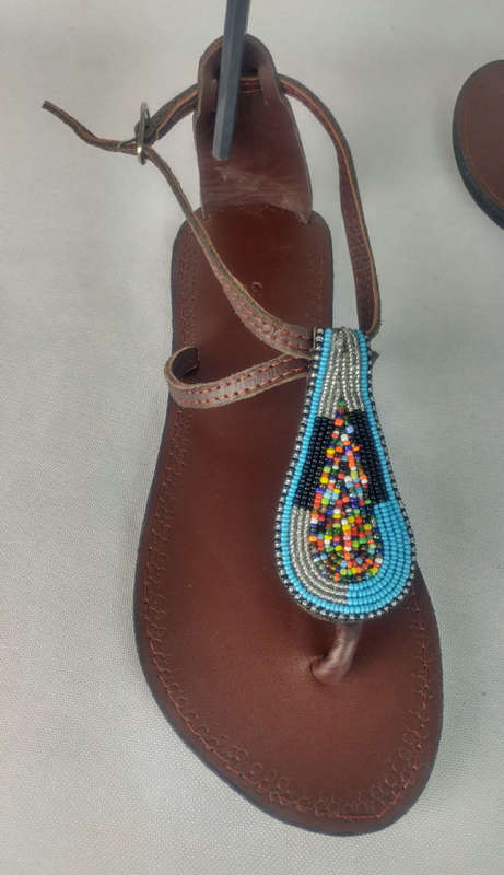 Handmade Leather Beaded Sandals - Size 38