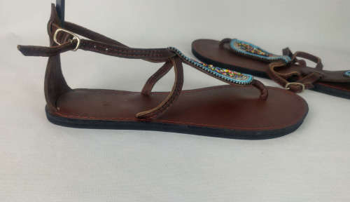 Handmade Leather Beaded Sandals - Size 38