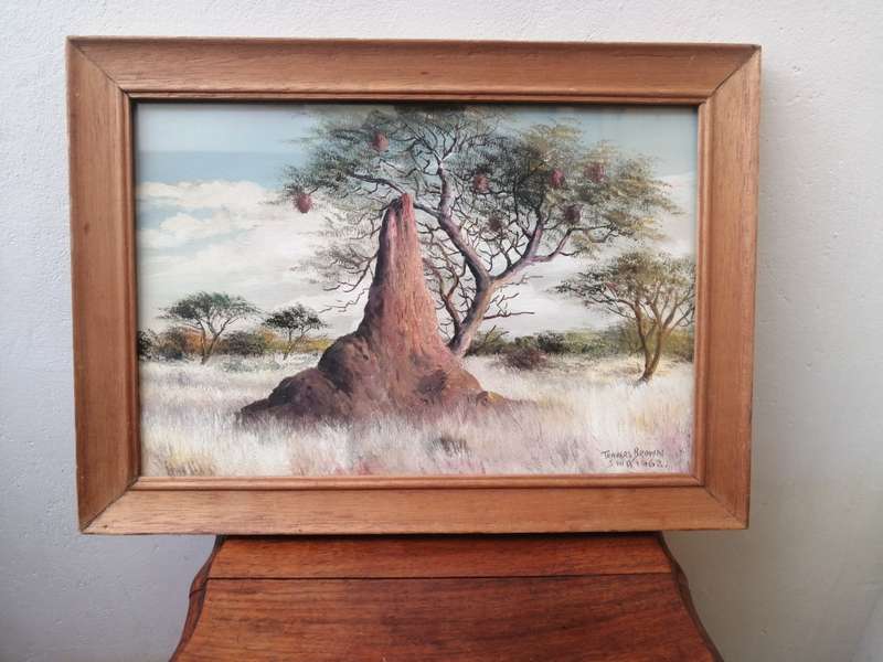 Travers Brown , 1962 - Oil on Board Painting of an anthill 36 x 26 cm