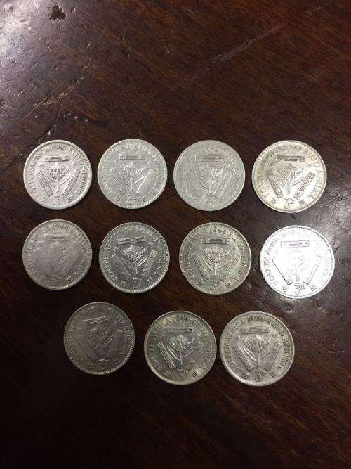 11 x Silver Threepence from 1940 to 1950 Inclusive