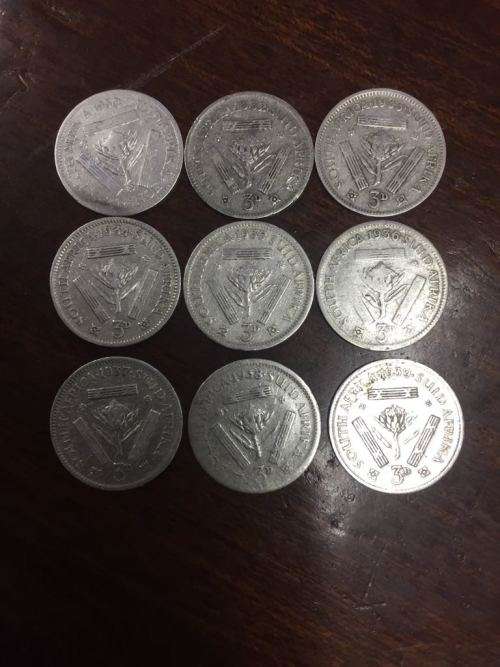 9 x Threepence from 1930 to 1939