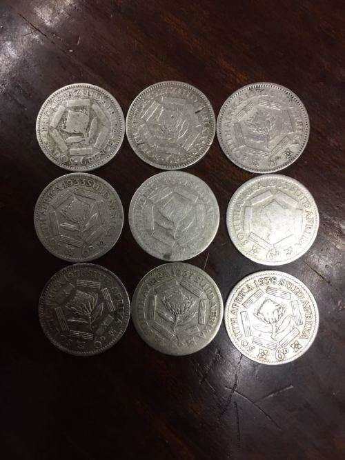 9 x SIXPENCE SILVER COINS (1926,1927 &1932 TO 1938)