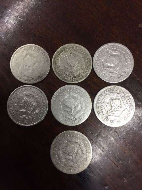7 x SILVER SIXPENCE COINS (1927,1932,1933,1934,1935,1937,1938)