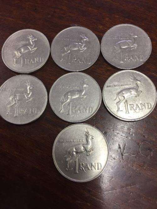 COLLECTION OF 7 x R1 NICKEL COINS (1977 to 1979,1982,1987,1988,1990)