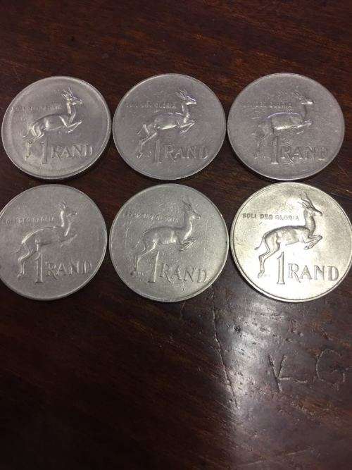 COLLECTION OF 6 x R1 NICKEL COINS (1977 to 1979,1982,1988,1990)