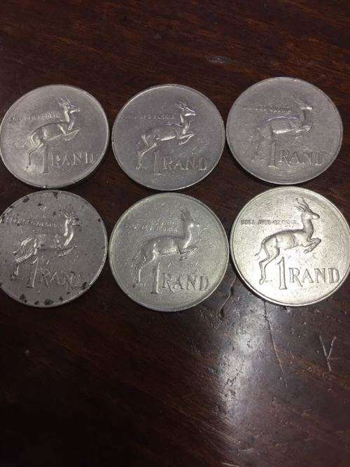 COLLECTION OF 6 x R1 NICKEL COINS (1977 to 1979,1982,1988,1990)