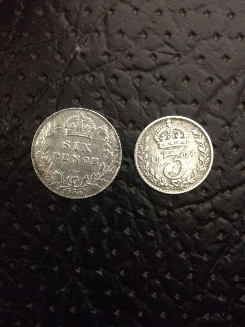 COLLECTION OF 2 ANTIQUE 116 YEAR OLD 1904 GREAT BRITAIN SIXPENCE AND THREEPENCE