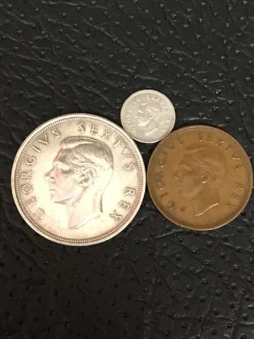 COLLECTION OF THREE 1949 UNION COINS (CROWN,3D & 1D)