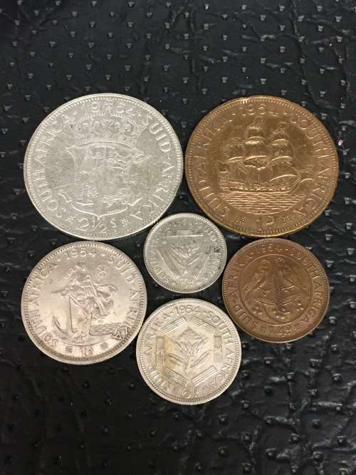 COLLECTION OF SIX 1954 UNION COINS (HALF CROWN, 1 SHILLING, 6D, 3D,1D & 1/4D)