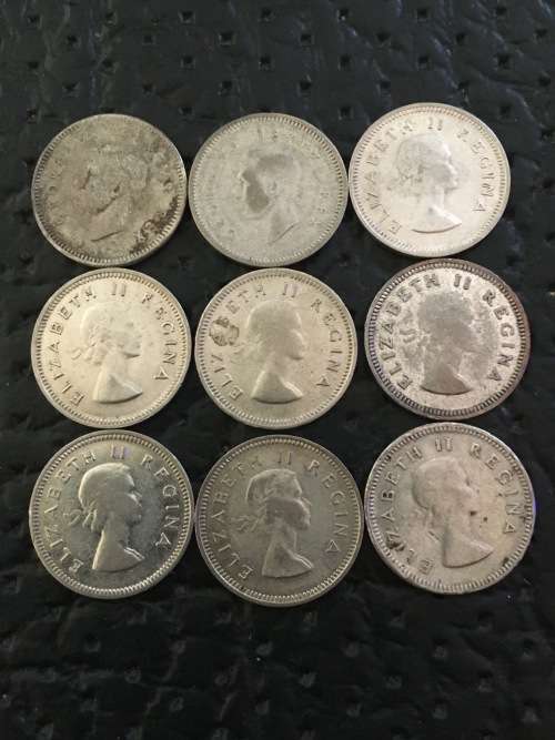 COLLECTION OF NINE THREEPENCE FROM 1951 TO 1959