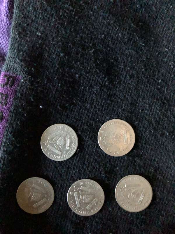 COLLECTION OF 5 UNION OF SOUTH AFRICA THREEPENCE (1941, 1942, 1943, 1945 & 1950)