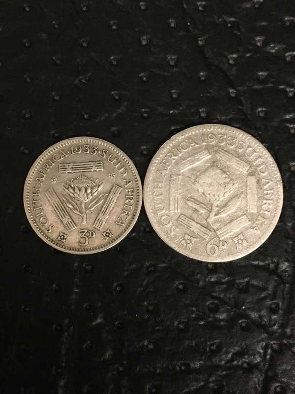 COLLECTION OF 2 UNION OF SOUTH AFRICA 1933 COINS (6D & 3D)